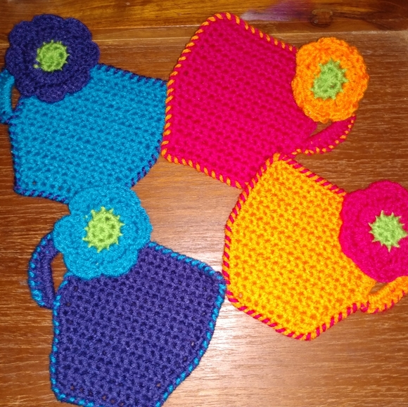 ☕ Coffee Cup Coasters Flower Crochet Set of 4 HANDCRAFTED GIFT! - Picture 3 of 12
